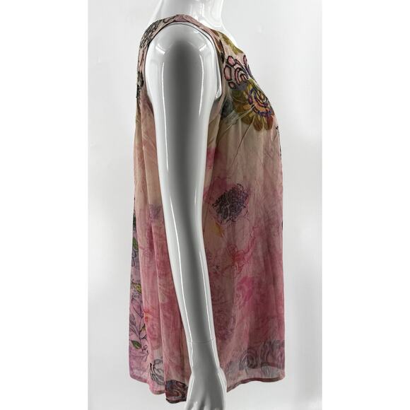 Mushka Sienna Rose Womens Tunic Top Sz Medium Pink Embroidered Sheer Boho Flowy - Picture 3 of 7